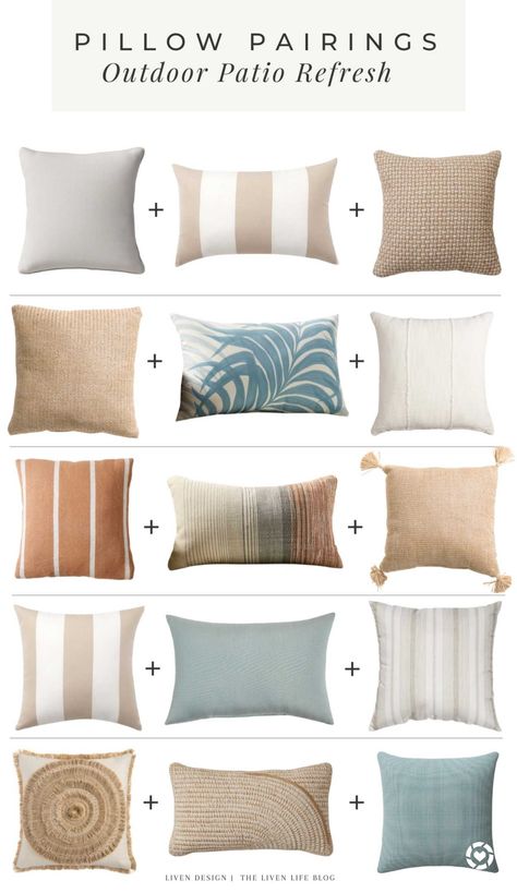 Outdoor Lumbar Pillows Waterproof, Pillows For Outdoor Furniture, Outdoor Accent Pillows, Outdoor Couch Pillows, Outdoor Throw Pillow Ideas, Modern Boho Outdoor Patio, Summer Pillow Covers, Patio Pillows Outdoor Ideas, Outdoor Pillows Waterproof