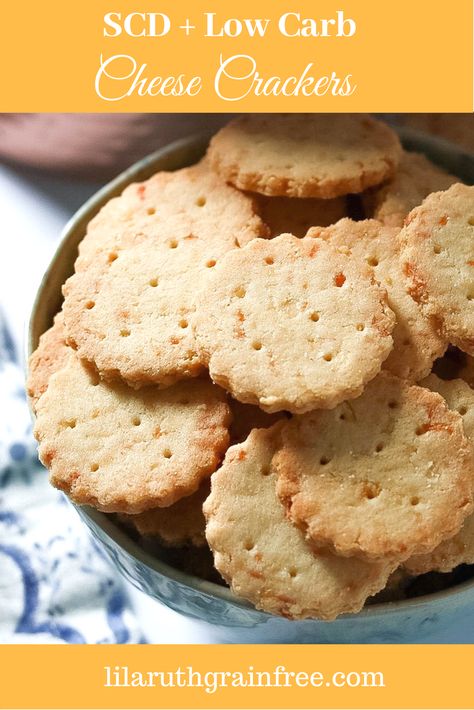 Low Carb, SCD Cheese Crackers, So Savory + Delicious! #grainfree #lowcarb #glutenfree #cheese #crackers #scd Cheese Cracker Recipe, Grain Free Snacks, Scd Diet, Scd Recipes, Specific Carbohydrate Diet, Carbohydrate Diet, Low Carb Dessert, Diet Keto, Cracker Recipes