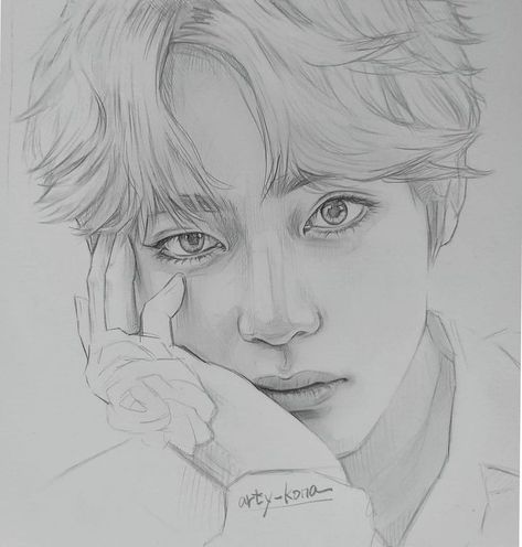 V (Kim Taehyung ) Taehyung's Art, Army Drawing, Color Drawing Art, Pencil Sketch Images, Pin Search, Cool Pencil Drawings, Beauty Art Drawings, Kpop Drawings, Portrait Sketches