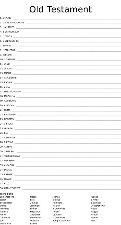 Bible Word Searches, Scramble Words, School Lesson Plans, Word Scramble, Old And New Testament, Word Puzzles, Sunday School Lessons, Learn A New Language, Create Words