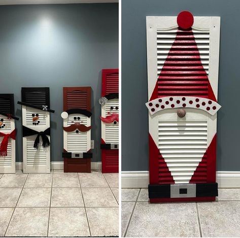 Santa Shutters Diy, Christmas Shutters, Shutter Crafts, Shutter Art, Repurposed Shutters, Shutter Projects, Louvered Doors, Diy Popsicle Stick Crafts, Window Shutter