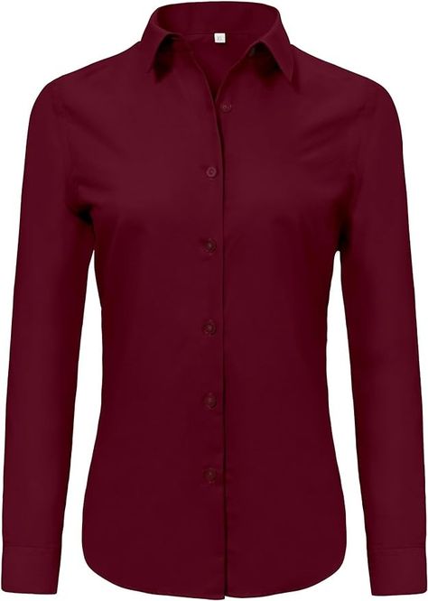 Ruisin dress shirts for women long sleeve 3/4 button down tunic collared dressy business casual womens blouses for work professional sexy tops Wine Red Size S at Amazon Women’s Clothing store Formal Work Dress, Formal Work Dresses, Professional Blouse, Professional Blouses, Womens Blouses, Work Dress, Dress Shirts For Women, Short Long, Shirts For Women