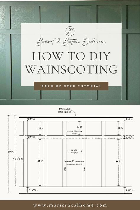 Here’s a tutorial based on the board and batten I did for the green nursery project. This DIY can be used for wainscoting or an accent wall. The listed measurements are for tall wainscoting, approximately two-thirds up the wall. So if you want battens to the ceiling, change the measurements accordingly. Materials Needed 4×8 MDF boards (1/2 inch thick) Table saw or circular saw Chop saw or mitre saw Caulk & caulk gun Primer & paint of choice Laser level Nail gun of choice and/or wood glue Wainscoting Ideas Diy, Tall Wainscoting, Painting Mdf Board, Diy Board And Batten Wall, Ranch Makeover, Interior Accent Wall, Primer Paint, Diy Board And Batten, Mitre Saw