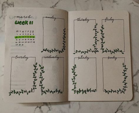 March Planner Ideas, Green Bullet Journal Theme, March Journal Ideas, March Weekly Spread, Planer Ideas, March Planner, March Bujo, Weekly Planner Ideas, Daily Bullet Journal