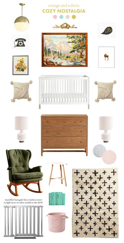 Vintage and eclectic nursery ideas | laybabylay Cool Nursery Themes, Easy Nursery Ideas, Eclectic Nursery Girl, Nursery Ideas Vintage, Cozy Nursery Ideas, Vintage Nursery Ideas, Cozy Nostalgia, Boy Rugs, Vintage Girl Nursery