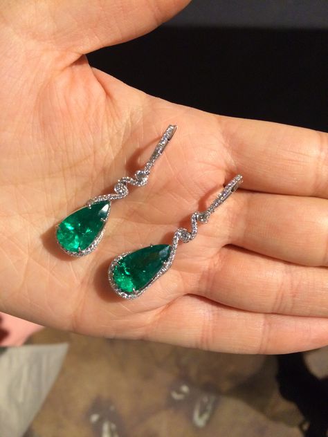 Most amazing platinum + emerald earrings.... @Platinum Jewelry Big Emerald Earrings, Fantasy Jewelry Magic, Earrings Platinum, Ad Jewellery, Earrings 2023, Diamond Earrings Design, Gold Jewelry Simple Necklace, Brown Jewelry, Platinum Jewelry