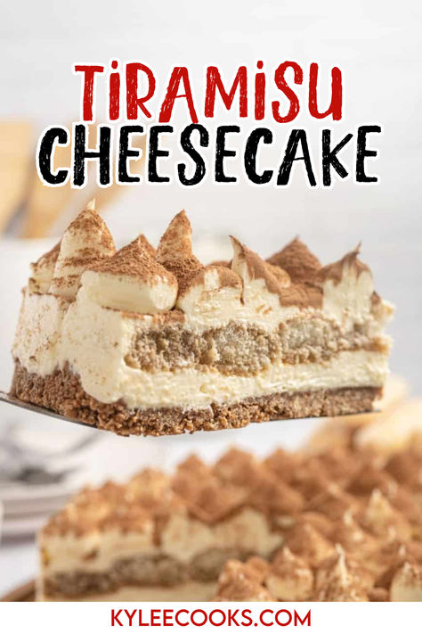 An image of a slice of Tiramisu Cheesecake Tiramisu Cream Cheese, Tiramisu Cheesecake No Bake, Cream Cheese Tiramisu, Gooey Desserts, Mascarpone Cheesecake, Mascarpone Filling, Finger Food Desserts, Cheesecake No Bake, Easy Tiramisu Recipe