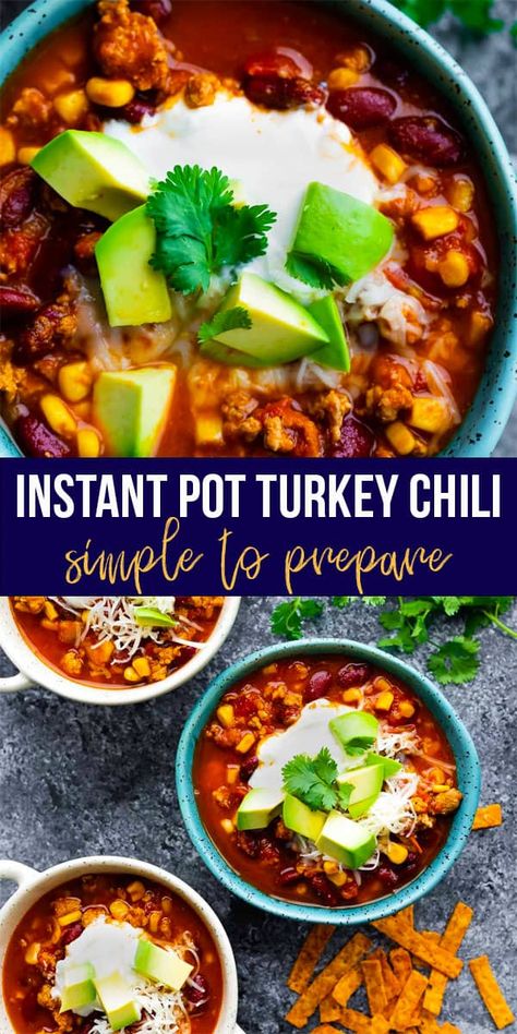 Instant Pot Turkey Chili, Turkey Chilli, Ground Turkey Chili, Instant Pot Turkey, Turkey Chili Healthy, Healthy Instant Pot, Healthy Chili, Chili Toppings, Chili Recipe Turkey