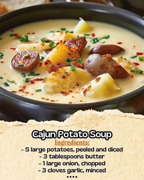 Yummy Recipes | Cajun Potato Soup 🥔🌶️ | Facebook Ralph The Baker, Cajun Potato Soup, Cajun Soup, Cajun Potatoes, Cajun Sausage, Cajun Food, Keto Soup, Cajun Recipes, Family Kitchen