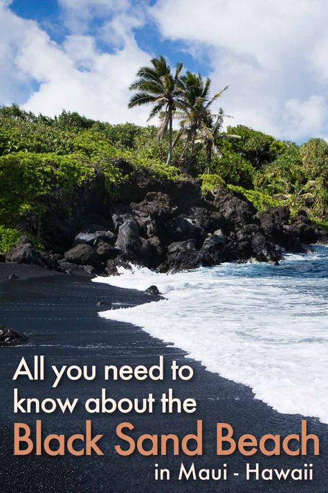 Honokalani Beach, Maui Black Sand Beach, Black Sand Beach Hawaii, Hawaii National Parks, Hana Maui Hawaii, Hawaii Trip Planning, Beach In Hawaii, Oahu Vacation, Hana Maui