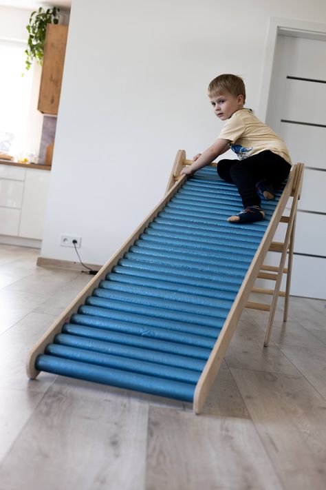 Extra Large Rolling Slide With Climbing Triangle - Etsy Playroom Slide, Stair Slide, Climbing Triangle, Basement Playroom, Kids Climbing, Diy Playground, Sensory Garden, Sensory Room, Play Gym