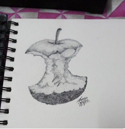 Pointillism Apple Eaten Apple Drawing, Eaten Apple, Stipple Art, Stippling Drawing, Stippling Art, Art 2023, Drawing Inspo, Stippling, Charcoal Drawing