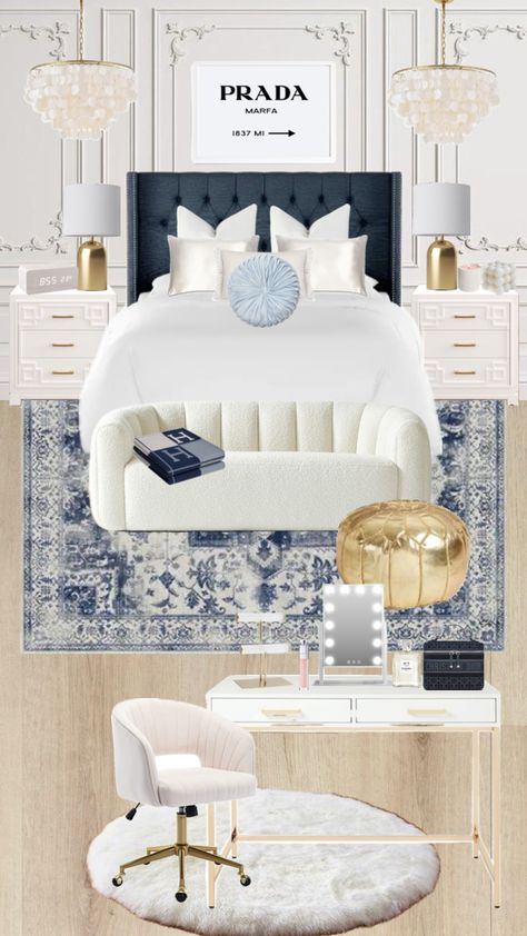 Navy Room Decor, Blue Themed Bedroom, Sleepover Room, Ocean Room Decor, White Room Decor, Luxury Room Bedroom, College Apartment Decor, Room Redesign, Luxury Rooms