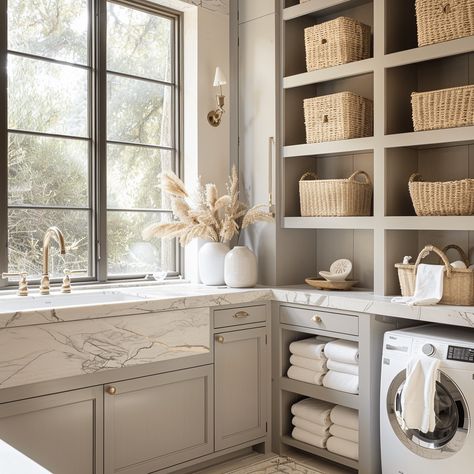 Efficient Laundry Room, Elegant Laundry Room, Laundry Room Designs, Laundry Room Design Ideas, Home Improvement Outdoor, Bathroom Ensuite, Apron Sink, Modern Laundry Rooms, Laundry Essentials