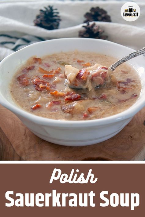 If you love sauerkraut, this Polish 🇵🇱 Sauerkraut Soup with Sausage is the recipe for you. Tangy flavors with bacon, sausage, cream, and, of course, sauerkraut! Give this flavorful soup try today.🥬🥓 Sourkraut And Sausage, Sauerkraut And Kielbasa, Polish Sauerkraut, Rich Beef Stew, Sausage Sauerkraut, Soup With Sausage, Taco Soup Recipe Easy, Sauerkraut Soup, Bacon Dishes