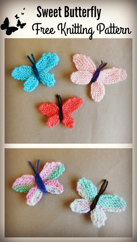 Sweet Butterfly Free Knitting Pattern Flowers Knitting Pattern, Knit Barret, Knit Flowers Free Pattern, Small Knitted Flowers Free Pattern, Knitted Flower Patterns Free Simple, Knitted Butterfly Free Pattern, Knitted Flowers Free Pattern Easy, Knitted Butterfly, Butterfly Knitting Pattern Free