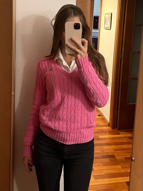 Pink Ralph Lauren Sweater, Sixth Form Outfits, Christmas Fits, Pullovers Outfit, Sixth Form, Polo Pullover, Easy Trendy Outfits, Ralph Lauren Sweater, Preppy Outfits