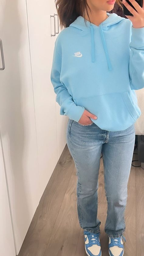 Light Blue Nike Hoodie, Blue Nike Hoodie Outfit, Sky Blue Hoodie Outfit, Light Blue Hoodie Outfit, Light Blue Outfit Aesthetic, Blue Hoodie Outfit, Nike Hoodie Outfit, Hoodie Outfit Aesthetic, Light Blue Hoodie