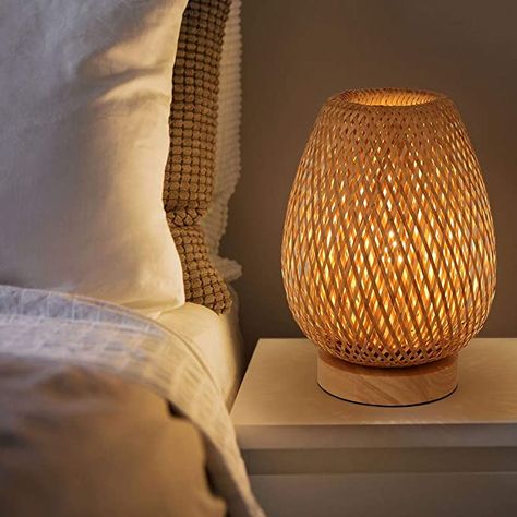 Retro Desk Lamp, Boho Lamp, Retro Desk, Lamps Bedroom, Bamboo Lamp, Bamboo Table, Rattan Lamp, Bamboo Weaving, Nightstand Lamp