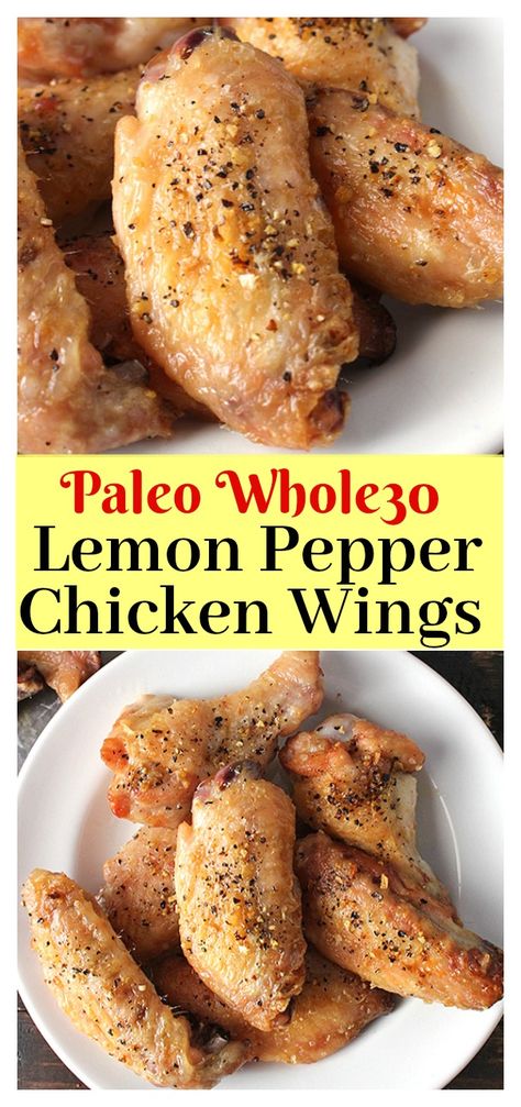 Paleo Lemon Pepper Chicken Wings Pepper Chicken Wings, Cooking Chicken Wings, Lemon Pepper Chicken Wings, Lunch Chicken, Paleo Appetizers, Wing Recipe, Lemon Pepper Wings, Lemon Pepper Chicken, Bar Food