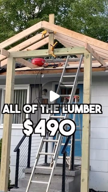 Andrew Thron Improvements on Instagram: "Gable Porch Addition - Cost Breakdown 💰   This gable porch overhang addition project completely transformed the curb appeal of my home. Overall, this DIY home improvement project wasn’t even THAT expensive.   Here is a complete cost breakdown of the entire project. I hope it’s helpful!   Also, if you want to learn how to build a gable porch roof overhang similar to this one, comment EBOOK and I will send you my FREE building guide.   #diy #homeimprovement #costbreakdown #doityourself #doityourselfproject #curbappeal #curbappealmatters" How To Add A Porch Overhang, Diy Front Door Overhang, Gable Roof Front Door, Gable Porch Roof Ideas, Front House Awning Ideas, Diy Front Porch Awning Ideas, Gable Porch Addition Front Entry, Add Awning To Front Door, Small Porch Overhang Ideas