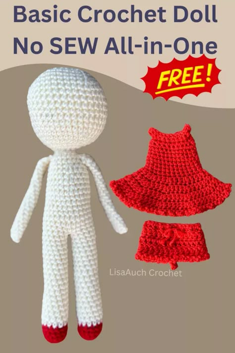 Free Crochet Pattern For Izzy Dolls, Basic Amigurumi Doll Pattern Free, Crochet Dress Up Doll Free Pattern, Izzy Dolls Free Pattern Crochet, No Sew Crochet Doll Pattern, Easy Crochet Doll Dress Free Pattern, Doll Dress Crochet Pattern Free, Crochet Small Doll Free Pattern, Small Crochet Dolls Free Patterns