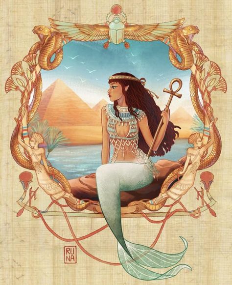 Amphitrite Goddess Art, Mermaid Symbolism, Illustration Stationery, Alternative Disney Princesses, Alternative Disney, Ancient Egyptian Symbols, Fantasy Mermaids, Mermaid Drawings, Mermaid Tale