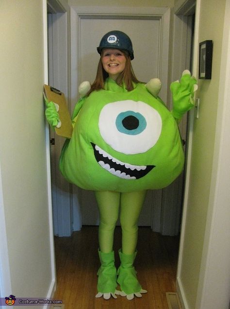 Laura: In the picture provided, I am wearing a homemade Mike Wazowski costume made by my mother. Inspired by the 2001 hit movie, Monsters Inc. Mike has always been my favourite... How To Make Mike Wazowski Costume, Diy Mike Wazowski Costume Women, Mike Wazowski Costume Women, Mike Wazowski And Sully Costume, Monsters Inc Mike Wazowski Costume, Mike Monsters Inc Costume, Penelope Costume, Diy Mike Wazowski Costume, Mike Wazowski Halloween Costume