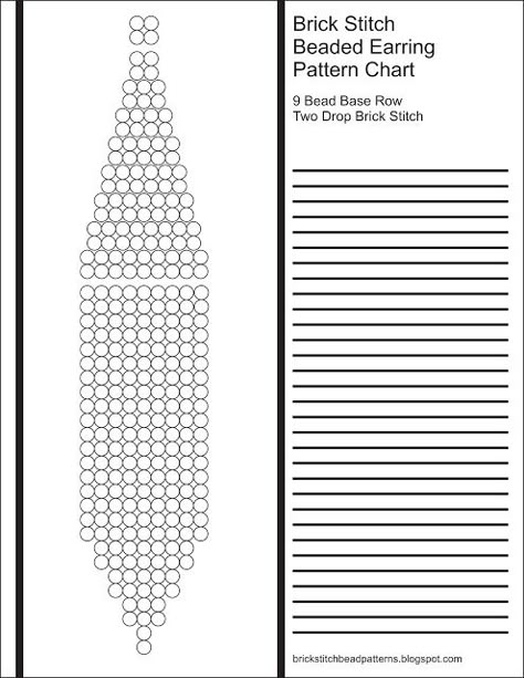 Brick Stitch Bead Patterns Journal: 9 Bead Base Row 2 Drop Blank Round Beaded Earring ... Double Brick Stitch Graph Paper, Two Drop Brick Stitch, Free Fringe Earring Pattern, Bead Loom Earrings Patterns, Free Brick Stitch Earring Patterns, Brickstitch Earring Patterns, Fringe Earring Patterns, Seed Bead Earrings Patterns, 2 Drop Brick Stitch