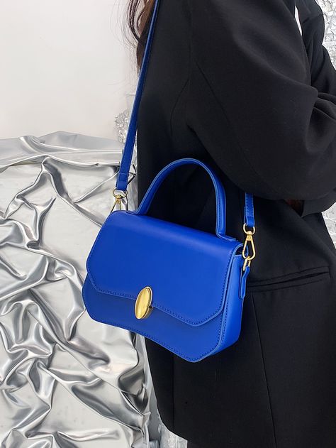 Blue Fashionable   PU Leather Plain Novelty Bag    Women Bags Royal Blue Bag Outfit, Blue Handbag Outfit, Blue Bag Outfit, Royal Blue Bag, Catalog Photoshoot, Never Full Bag, Eras Outfit, Shoes Guide, Blue Leather Bag