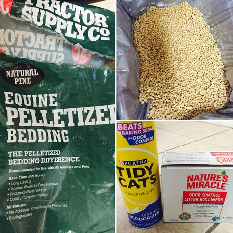 CHEAP NATURAL CAT LITTER  1. Purchase pine pellet horse bedding @ Tractor Supply or local feed store ($5 for 40lb bag last 1 mth)  2. Place litter box liner in pan then sprinkle deodorizer at the bottom 3. Fill pine pellets about 3/4 full....sprinkle deodorizer on top   Each week I dispose entire contents & start fresh (mid week I try to scoop poop out)   I have tried many litters & this has been the best solution for me ....hope it helps :) Cat Box Hide, Natural Cat Litter, Information About Cats, Horse Bedding, Best Cat Litter, Natural Cat, Cat Odor, Cat Care Tips, Cat Bag