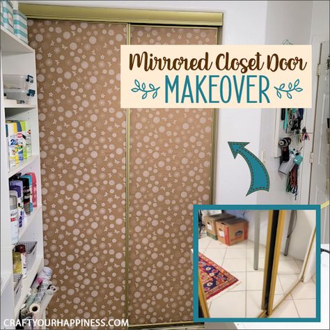 How to Cover Closet Door Mirrors Easily! Ideas To Cover Mirror Closet Doors, Sliding Mirror Door Makeover, Mirrored Doors Makeover, Closet Mirror Doors Makeover, Covering Mirrored Closet Doors, How To Cover Mirror Closet Doors, Cover Mirror Closet Doors, Diy Closet Doors Cheap, Mirror Cover Up Ideas