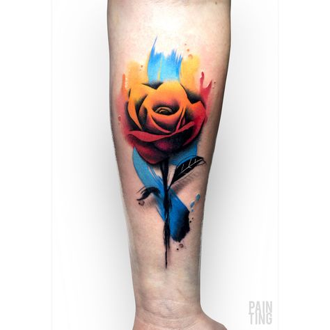 Colour Rose Tattoo, Forearm Tattoo Women Sleeve, Watercolor Rose Tattoo, Coloured Rose Tattoo, Payasa Tattoo, Watercolor Rose Tattoos, Rose Tattoos For Men, Blue Rose Tattoos, Shiva Tattoo Design