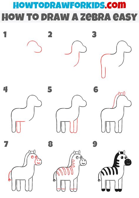 how to draw a zebra easy step by step Zebra Drawing Step By Step, Zebra Easy Drawing, Simple Zoo Animal Drawings, How To Draw A Zebra Easy, How To Draw Animals Easy, Zebra Drawing Easy, Zebra Eye, Zebra Craft, Zebra Drawing