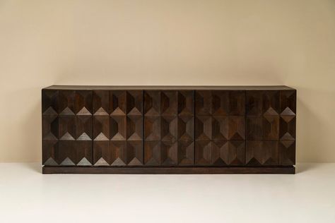 Defour Brutalist Sideboard in Solid Dark Stained Oak, Belgium 1970s | AtKris Studio Brutalist Sideboard, Brutalist Furniture, Side Boards, Arcade Room, Console Styling, Furniture Details Design, Stained Oak, Perfect Marriage, Dark Stains