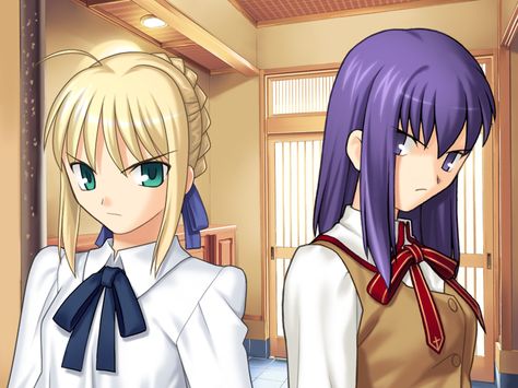 Saber / Sakura_Matou【Fate/Stay Night Visual Novel】 Fate Stay Night Visual Novel, Fate Visual Novel, Takashi Takeuchi, Takeuchi Takashi, Fate Sakura, Sakura Matou, Fate Characters, Fate Stay Night Anime, Psychological Horror