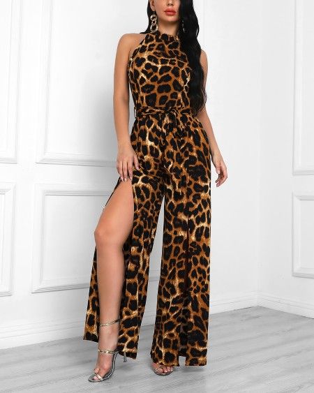 Jumpsuit With Belt, Leopard Print Jumpsuit, Print Jumpsuit, Animal Print Fashion, Chic Me, Printed Jumpsuit, Animal Skin, Wide Leg Jumpsuit, Night Outfits