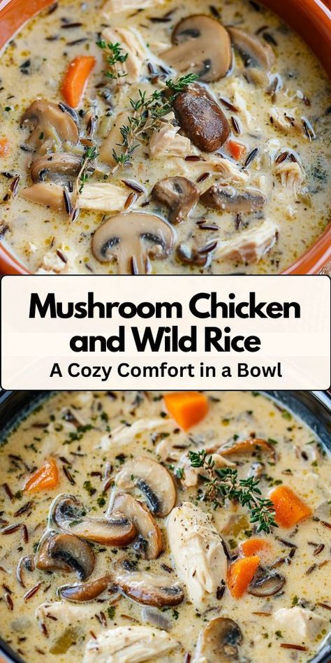 When you’re craving something rich, nourishing, and full of flavor, look no further than this creamy mushroom chicken and wild rice soup. Paleo Chicken Wild Rice Soup, Wild Rice Sausage Soup, Mushroom Wild Rice Chicken Soup, Mushroom Soup With Wild Rice, Creamy Chicken Mushroom Wild Rice, Creamy Mushroom Rice Soup, Mushroom Wild Rice Soup Crockpot, Best Wild Rice Soup, Creamy Mushroom Wild Rice Chicken Soup