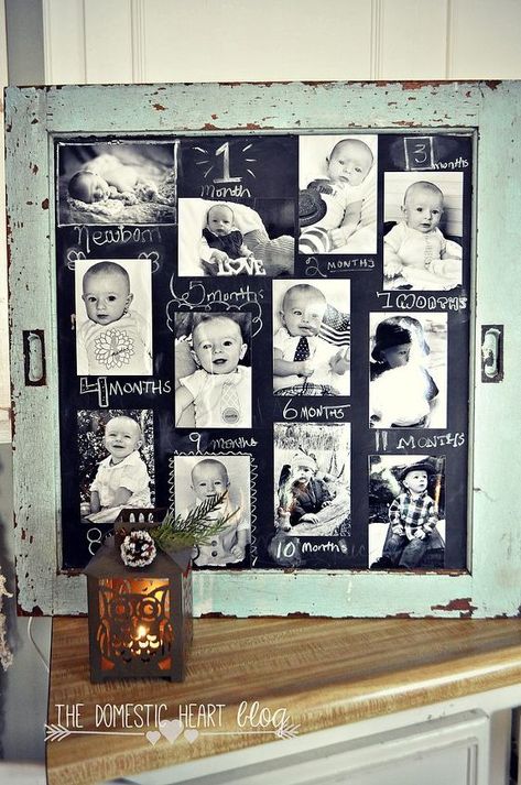 diy chalkboard 1st birthday photo display, chalkboard paint, crafts, repurposing upcycling, windows Birthday Photo Displays, 1st Birthday Photo, Twins 1st Birthdays, Twin First Birthday, 1st Birthday Photos, Diy Chalkboard, Winter Woodland, Winter Birthday, Baby 1st Birthday