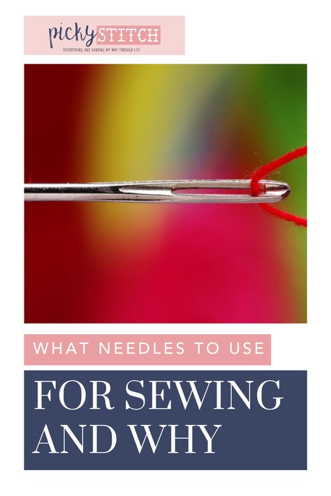 Pickystitch.com is the mecca of crafts! Find project ideas, tips, and more! Get started by learning the different types of needles to use for your sewing projects! Sewing Stitches By Hand, Sewing Needle Sizes, Sew Patches, Types Of Hands, Hand Sewing Needles, Sewing Stitches, Kinds Of Fabric, Sewing Needles, Sewing Leather