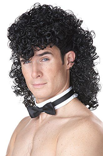 California Costumes Men's Girl's Night Out Wig, Black, One Size Curly Black Wig, Jheri Curl, Mullet Wig, Black Curly Wig, Afro Wig, California Costumes, Blonde Curls, Black Curly, Afro Wigs