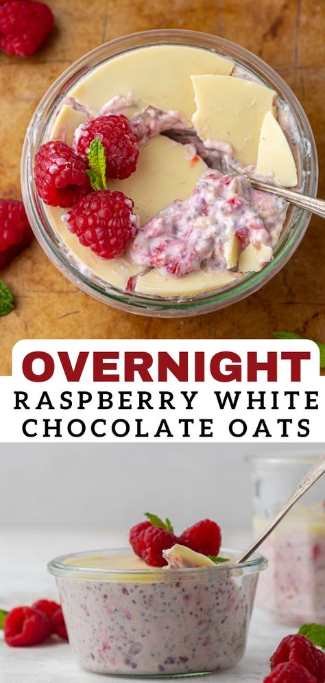 Raspberry Chocolate Overnight Oats, Overnight Oats With Raspberries, Overnight Oats Recipe Raspberry, White Chocolate Oats, White Chocolate Raspberry Overnight Oats, Overnight Oats White Chocolate, Best Overnight Oats Recipe Healthy, Christmas Overnight Oats, Summer Overnight Oats