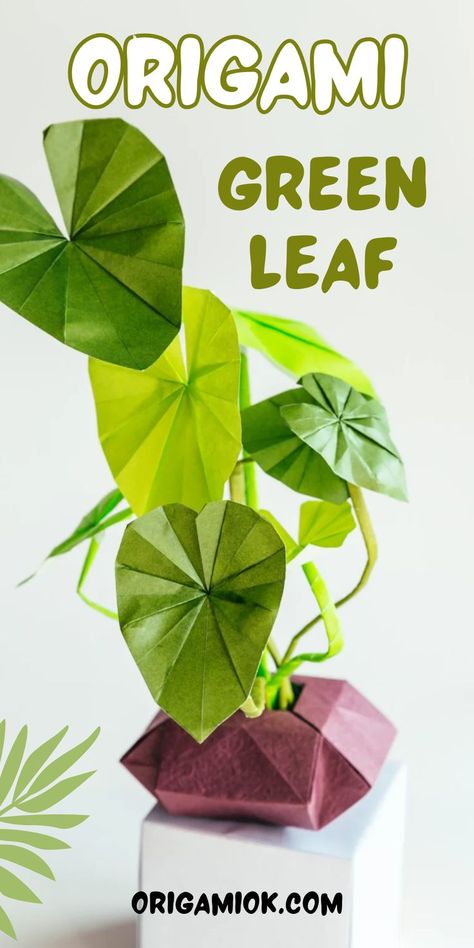 Here is an easy way to make a lovely origami green leaf with a piece of paper. If you love origami and are looking for some easy and fun projects to pass the time, then this Origami Green Leaf will be perfect for you! Origami Plants, Leaf Origami, Origami Leaves, Origami Decoration, Useful Origami, Paper Leaves, Piece Of Paper, How To Fold, Diy Origami