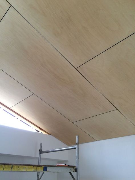 Raked ply ceiling within the master bedroom. Hill House site progress. @adarchitecture @surfview_builders #adarchitecturehillhouse #torquay: Ply Feature Wall, Plywood Ceiling Ideas, Plywood Ceiling Design, Ply Ceiling, Plywood Ceiling, Ceiling Window, Raked Ceiling, Plywood Interior, Plywood Walls