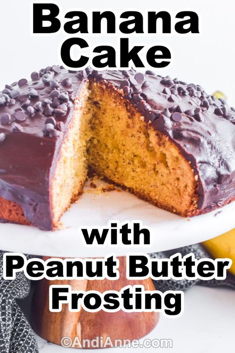 This banana cake combines an easy one-bowl cake recipe with a chocolate peanut butter frosting for a delicious dessert that anyone can create. Banana Peanut Butter Cake, Butter Chocolate Frosting, Chocolate Angel Food Cake, Chocolate Peanut Butter Frosting, Banana Cake Mix, Cake With Peanut Butter Frosting, Indulgent Recipes, Banana Bundt Cake, Banana Bundt