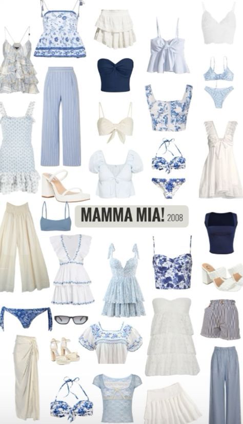 Mamma Mia Wardrobe, Mamma Mia Core Outfits, Mamma Mia Outfit Aesthetic, Mamma Mia Clothes Style, Mama Mia Fits, Mama Mia Clothes, Mama Mia Summer Outfits, Costal Girl Outfit, Coastal Outfit Ideas