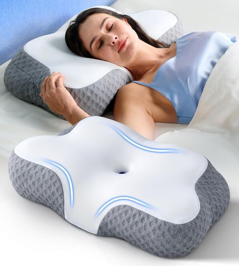 PRICES MAY VARY. Pathways to Deep Sleep. Enjoy waking up naturally refreshed! Our cervical neck pillow features a unique hollow center design, perfectly fitting your head and shoulders to give you ample support. Enhance spinal alignment and relieve neck pain with our ergonomically designed pillows, following the natural curve of your neck. Whether you sleep on your stomach, back, or side, this memory foam pillow quickly molds to your preferred shape and height, helping you stay asleep and wake u Sleepwear Aesthetic, Ergonomic Pillow, Cervical Pain, Airplane Pillow, Cervical Pillow, Cervical Traction, Contour Pillow, Memory Foam Pillows, Cervical Pillows