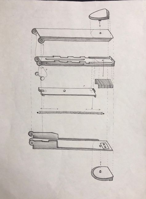 Exploded View Of Stapler, Isometric Objects Drawing, Exploded View Of Objects, Nid Sketches, Nid Preparation, Stapler Drawing, Cat Questions, Product Sketches, Product Sketch