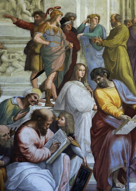 Hypatia The School Of Athens, Salvatore Dali, School Of Athens, Vatican Museum, Library Of Alexandria, Italian Paintings, Vatican Museums, Italian Painters, Pierre Auguste Renoir