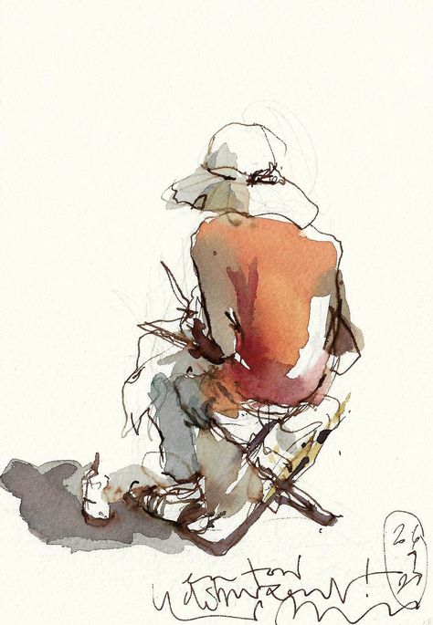 Watercolor Of People, Ink And Wash Watercolors, Watercolors Sketches, Watercolor And Pen Art, Watercolor Figures, Watercolor Art Ideas, Figure Artwork, Watercolour Sketches, Watercolor People